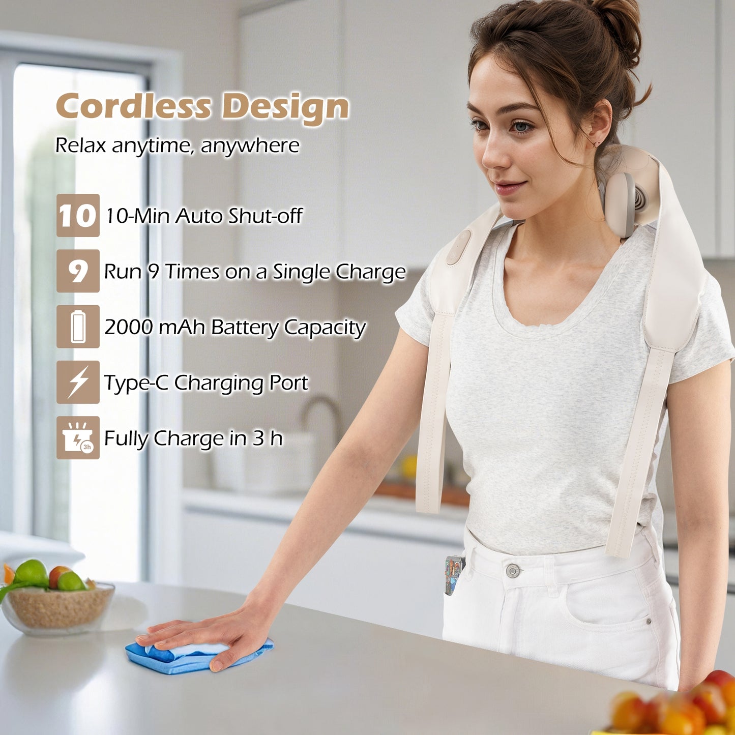 Neck Shoulder Massager with 2 Heat Levels for Pain Relief, Beige Spa & Salon at Gallery Canada