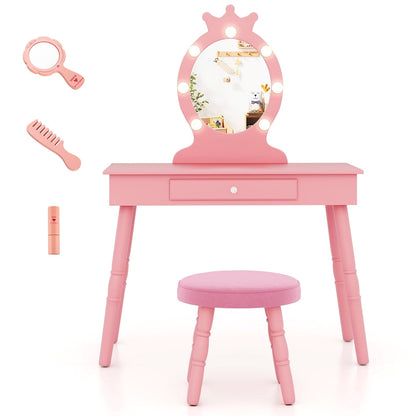 Kids Vanity Set With Lighted Mirror, Adjustable Brightness, Large Drawer, Pink Kids Vanities at Gallery Canada
