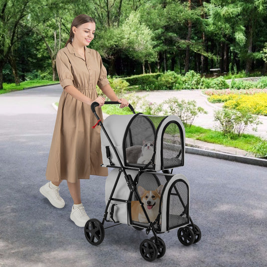 4-in-1 Double Pet Stroller with Detachable Carrier and Travel Carriage, Gray Dog Supplies Gray at Gallery Canada