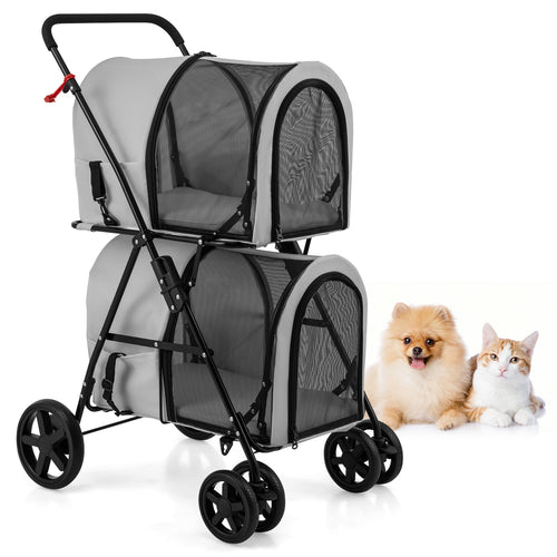 4-in-1 Double Pet Stroller, Detachable Carrier, Travel Carriage, Gray