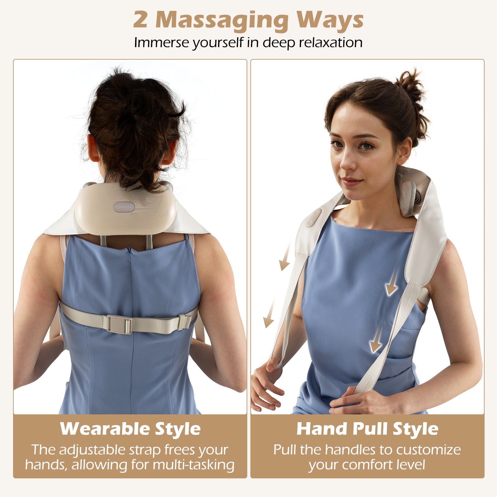 Neck Shoulder Massager with 2 Heat Levels for Pain Relief, Beige Spa & Salon at Gallery Canada