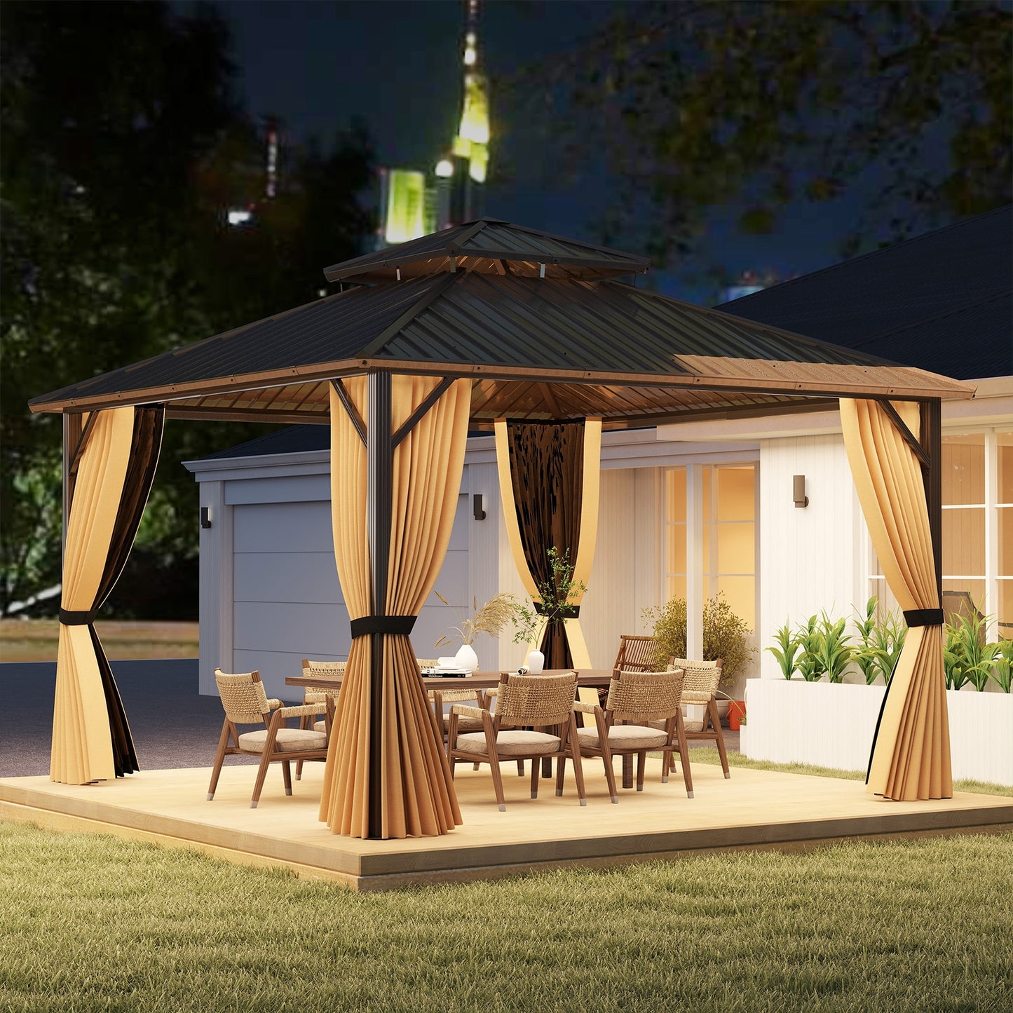 12 x 12 FT Hardtop Gazebo Outdoor Pergola for Patio Garden Deck Lawn Backyard Party Tent, Coffee Gazebos at Gallery Canada