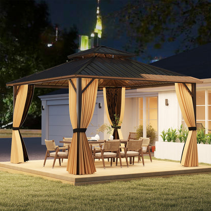 12 x 12 FT Hardtop Gazebo Outdoor Pergola for Patio Garden Deck Lawn Backyard Party Tent, Coffee Gazebos at Gallery Canada