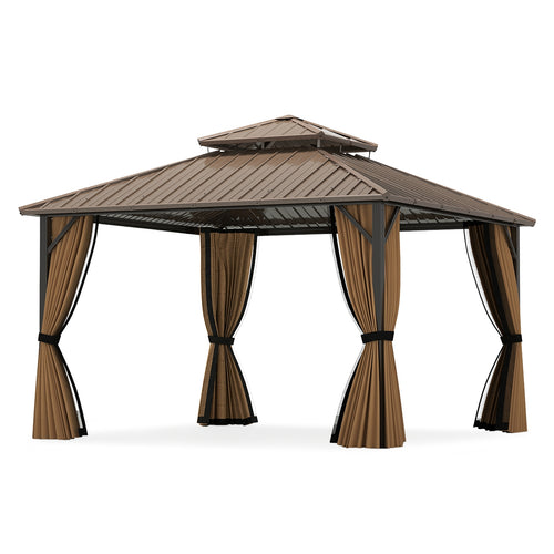 12 x 12 FT Hardtop Gazebo Outdoor Pergola for Patio Garden Deck Lawn Backyard Party Tent, Coffee