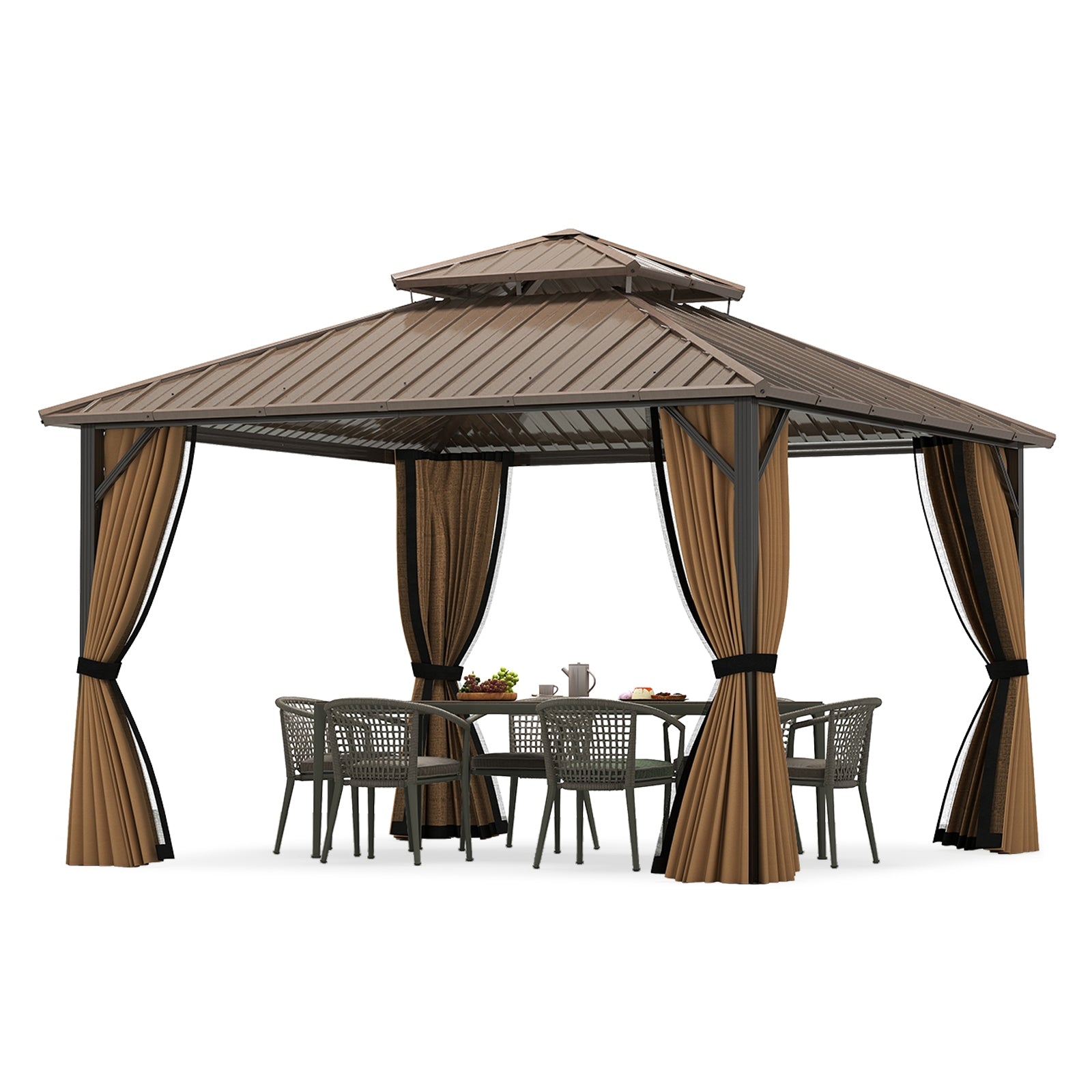 12 x 12 FT Hardtop Gazebo Outdoor Pergola for Patio Garden Deck Lawn Backyard Party Tent, Coffee Gazebos at Gallery Canada