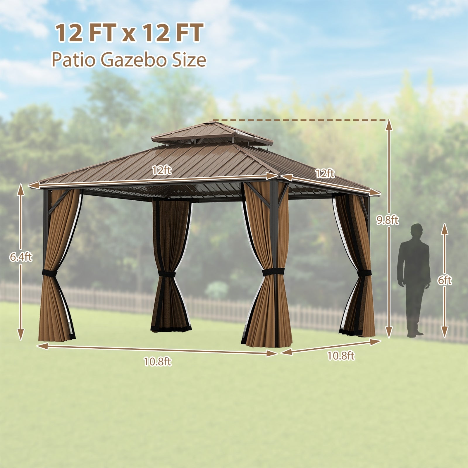 12 x 12 FT Hardtop Gazebo Outdoor Pergola for Patio Garden Deck Lawn Backyard Party Tent, Coffee Gazebos at Gallery Canada