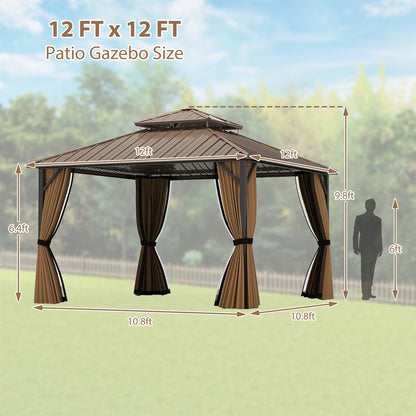 12 x 12 FT Hardtop Gazebo Outdoor Pergola for Patio Garden Deck Lawn Backyard Party Tent, Coffee Gazebos at Gallery Canada