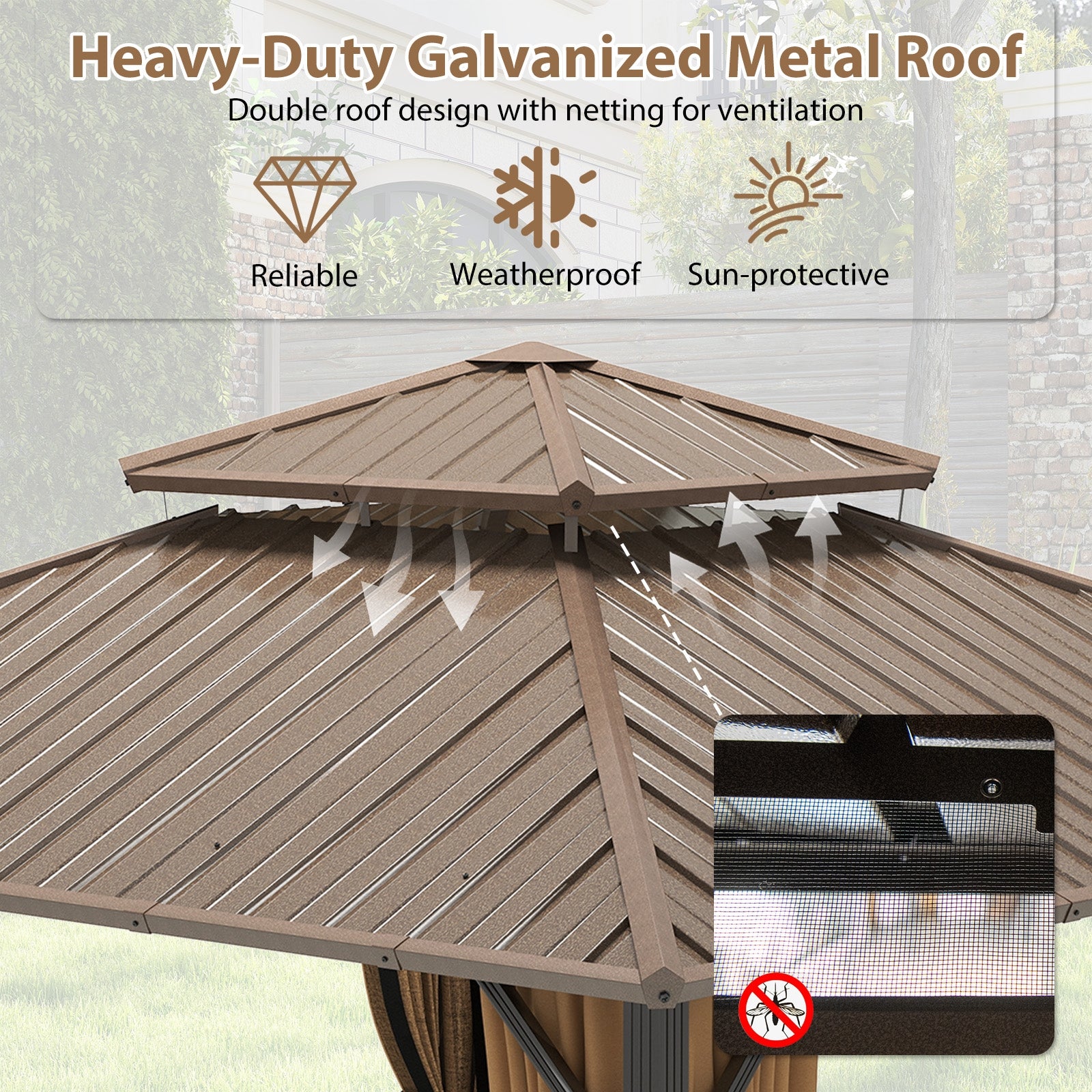 12 x 12 FT Hardtop Gazebo Outdoor Pergola for Patio Garden Deck Lawn Backyard Party Tent, Coffee Gazebos at Gallery Canada