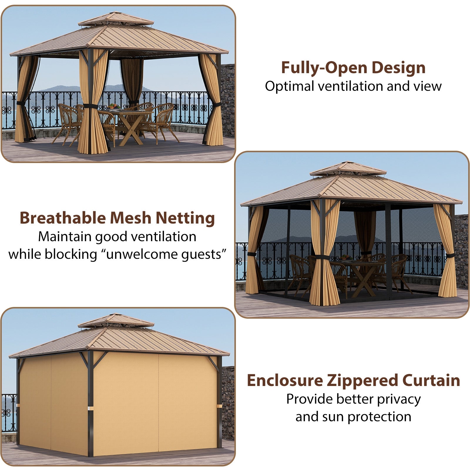 12 x 12 FT Hardtop Gazebo Outdoor Pergola for Patio Garden Deck Lawn Backyard Party Tent, Coffee Gazebos at Gallery Canada