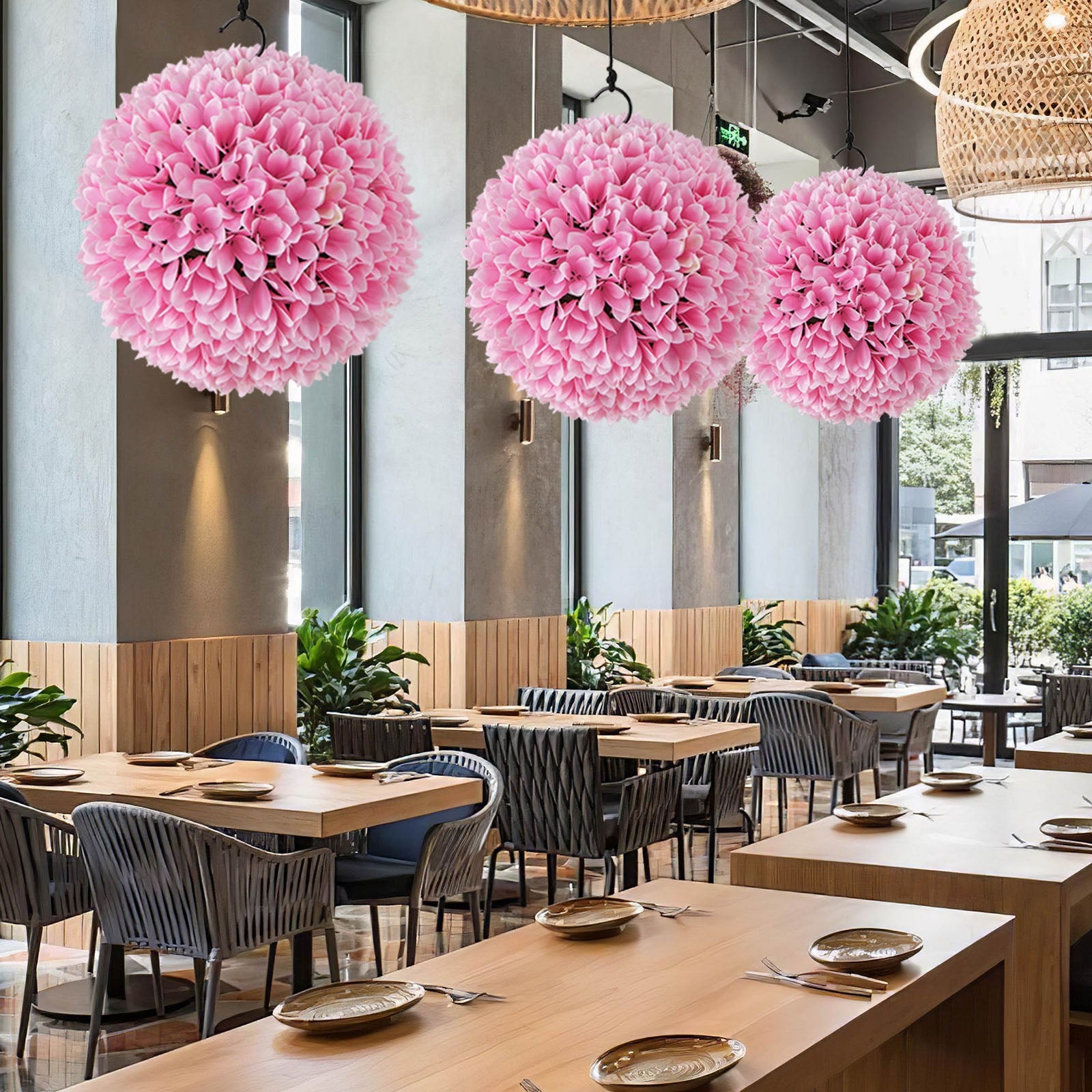 2 PCS Artificial Plant Topiary Balls Faux Boxwood Decorative Balls, Pink Faux Plants at Gallery Canada