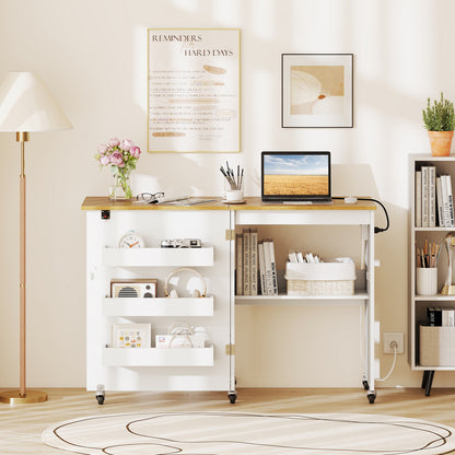 Sewing Machine Table, Charging Station, Lockable Casters, White Sewing Tables at Gallery Canada