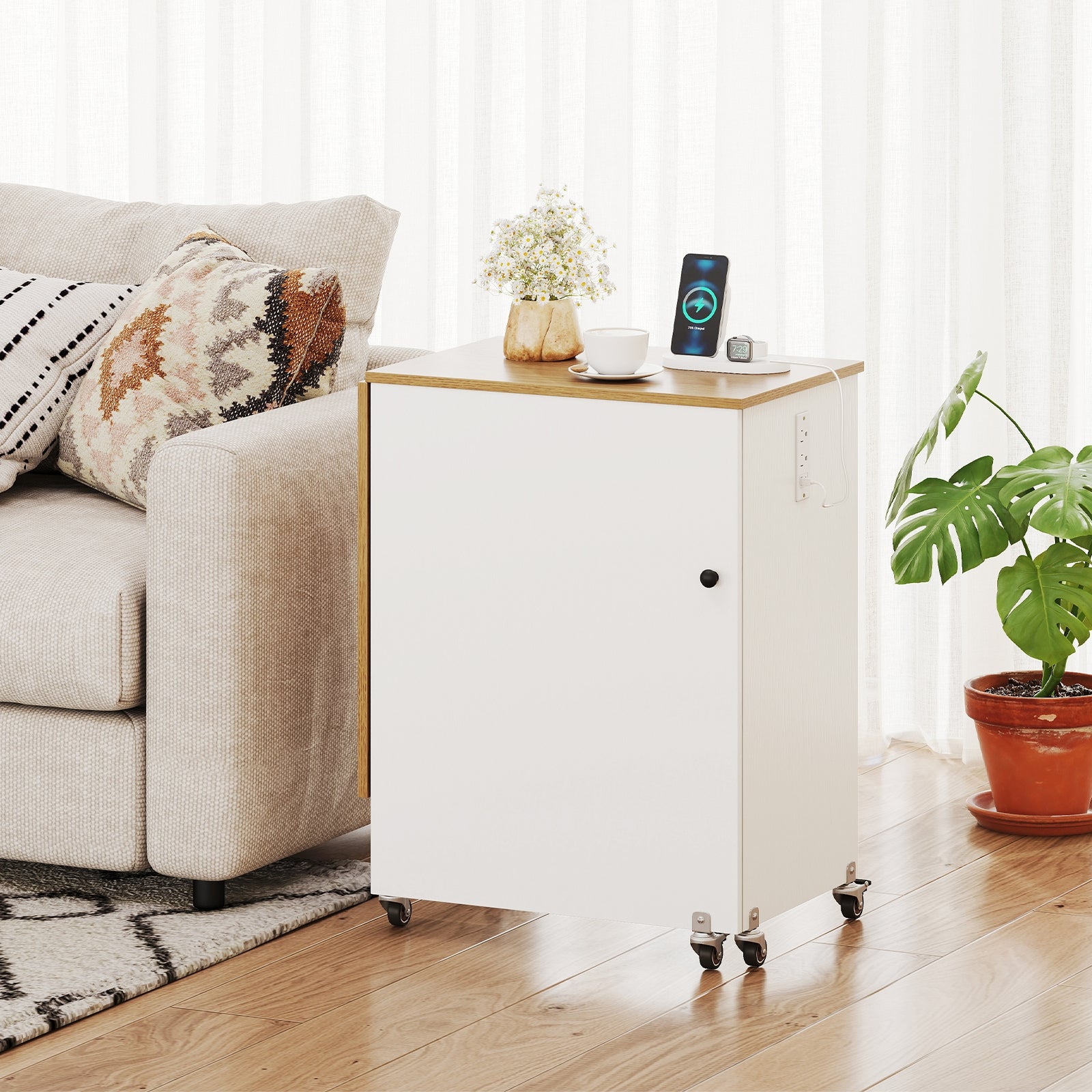 Sewing Machine Table, Charging Station, Lockable Casters, White Sewing Tables at Gallery Canada