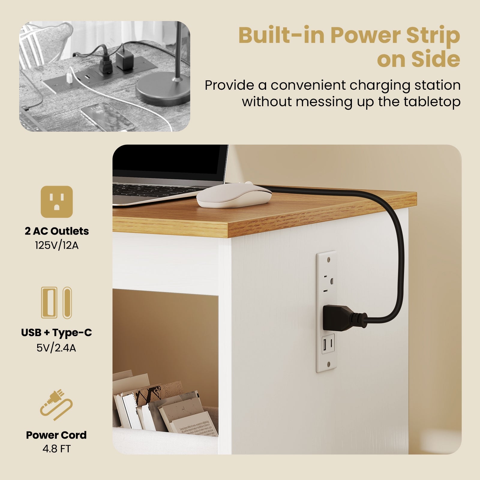 Sewing Machine Table, Charging Station, Lockable Casters, White Sewing Tables at Gallery Canada