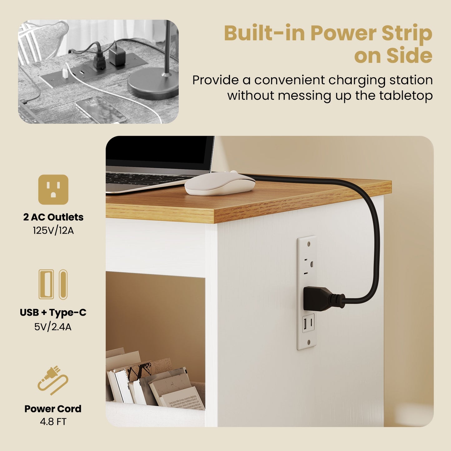 Sewing Machine Table, Charging Station, Lockable Casters, White Sewing Tables at Gallery Canada