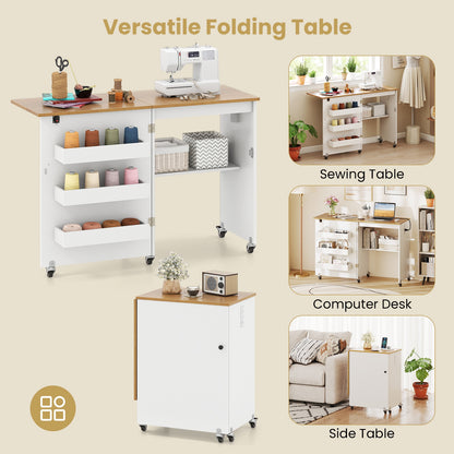 Sewing Machine Table, Charging Station, Lockable Casters, White Sewing Tables at Gallery Canada