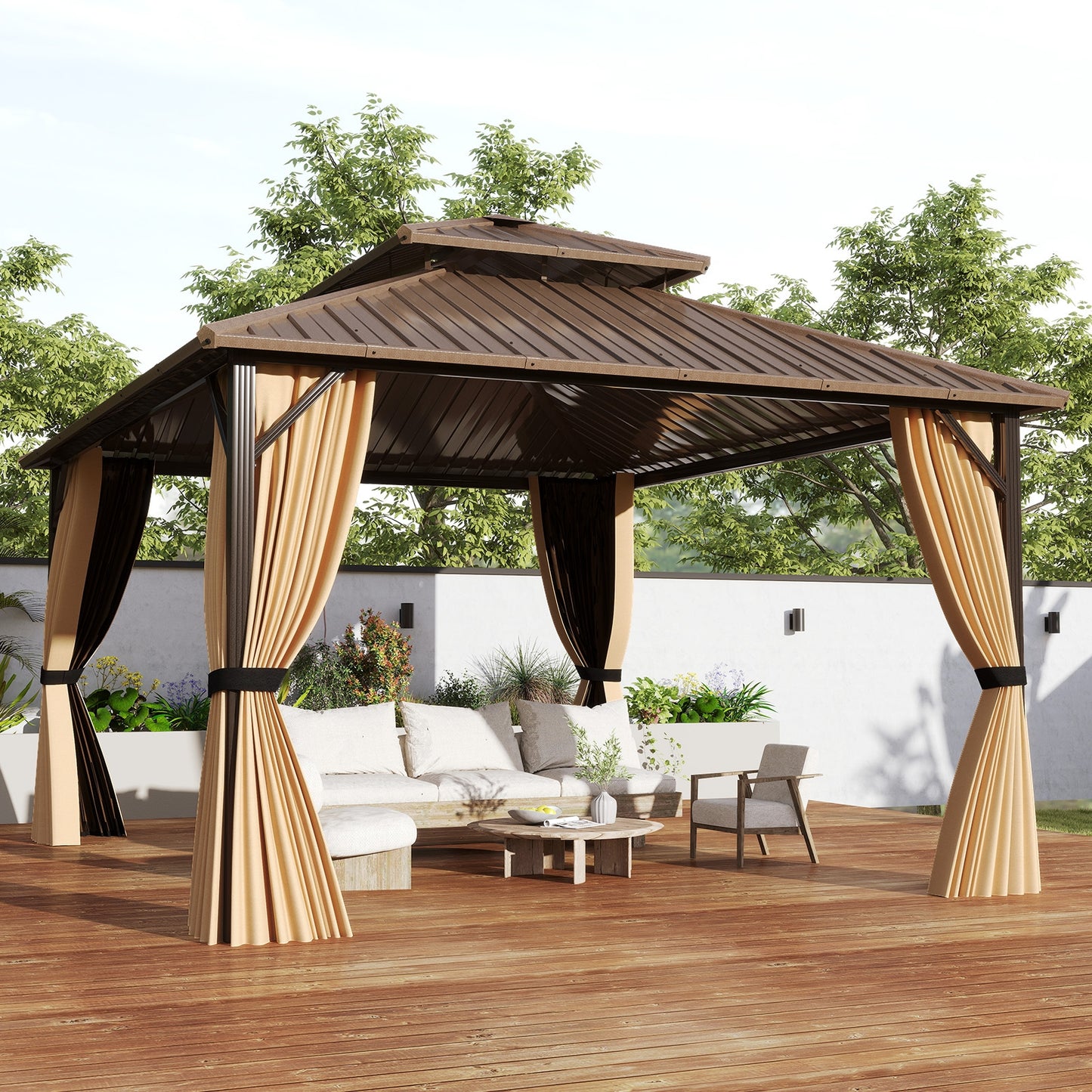 14 x 12 FT Hardtop Gazebo Outdoor Pergola for Patio Garden Deck Lawn Backyard Party Tent, Coffee Gazebos at Gallery Canada