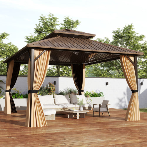 14 x 12 FT Hardtop Gazebo Outdoor Pergola for Patio Garden Deck Lawn Backyard Party Tent, Coffee