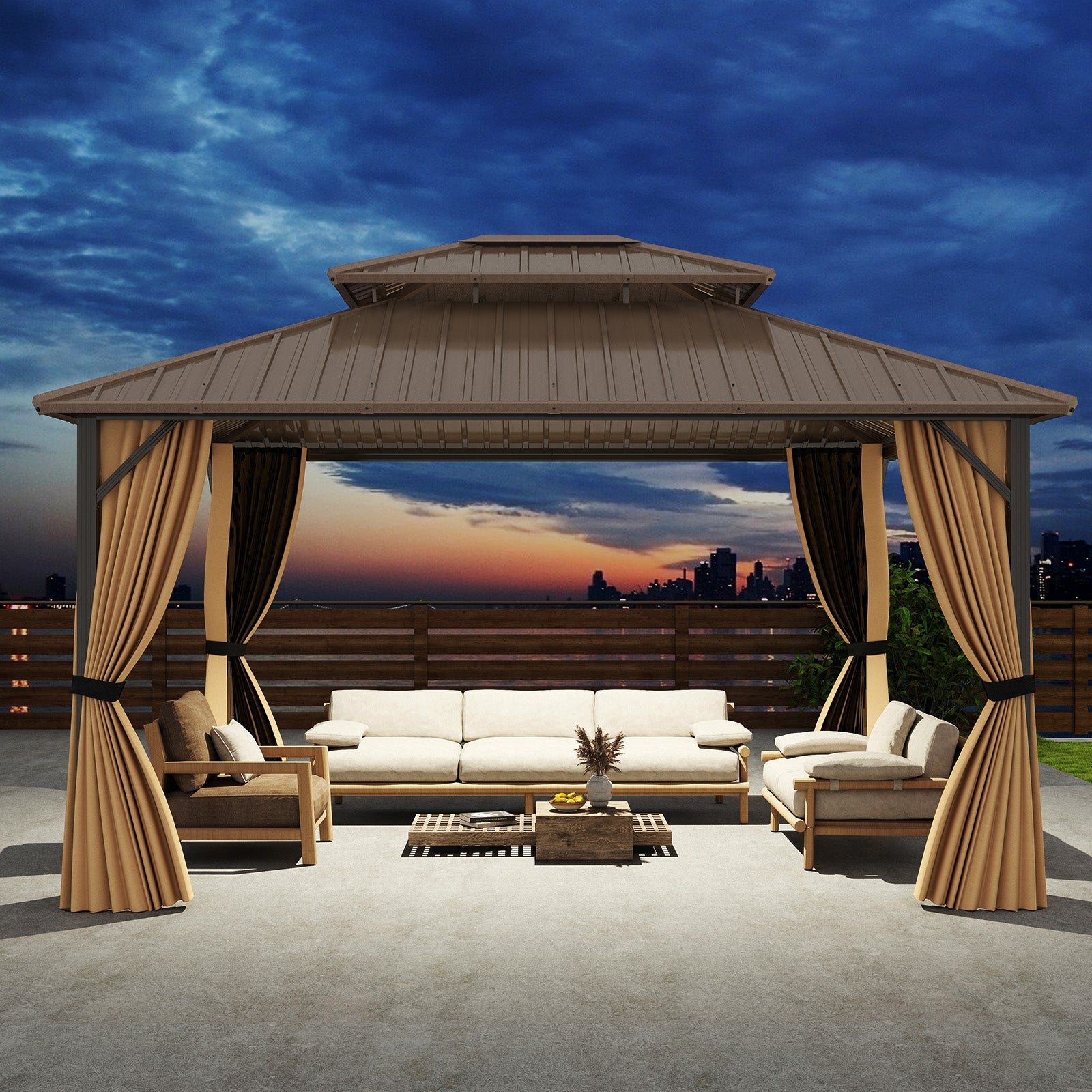 14 x 12 FT Hardtop Gazebo Outdoor Pergola for Patio Garden Deck Lawn Backyard Party Tent, Coffee Gazebos at Gallery Canada