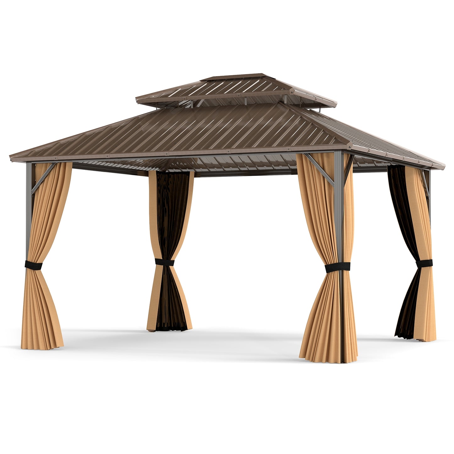 14 x 12 FT Hardtop Gazebo Outdoor Pergola for Patio Garden Deck Lawn Backyard Party Tent, Coffee Gazebos Coffee at Gallery Canada