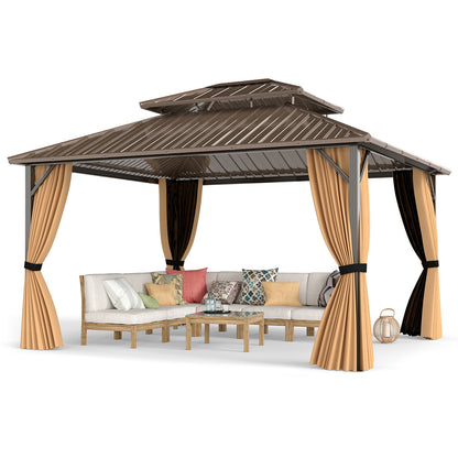 14 x 12 FT Hardtop Gazebo Outdoor Pergola for Patio Garden Deck Lawn Backyard Party Tent, Coffee Gazebos at Gallery Canada