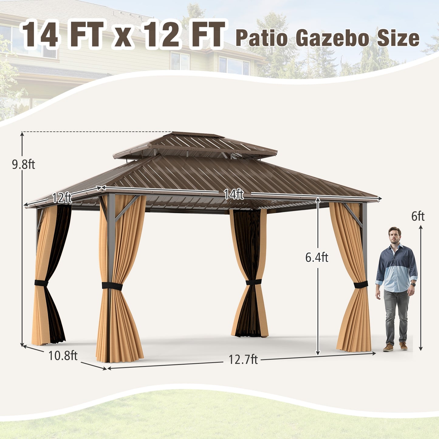 14 x 12 FT Hardtop Gazebo Outdoor Pergola for Patio Garden Deck Lawn Backyard Party Tent, Coffee Gazebos at Gallery Canada