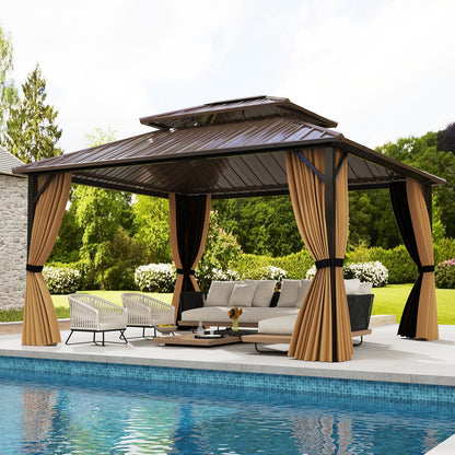 14 x 12 FT Hardtop Gazebo Outdoor Pergola for Patio Garden Deck Lawn Backyard Party Tent, Coffee Gazebos at Gallery Canada