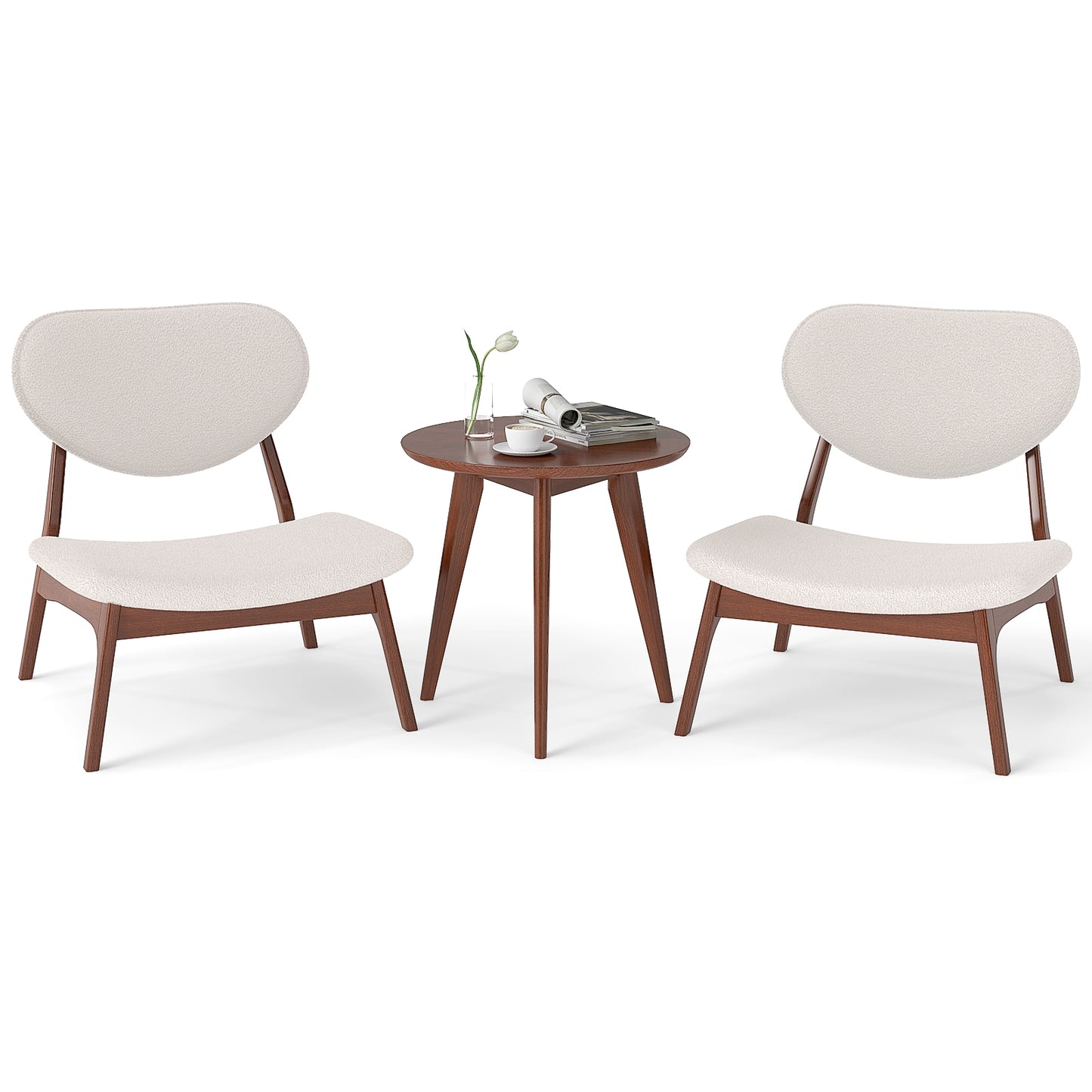 Accent Chairs Set of 2 with Side Table and Solid Wood Frame, Beige Accent Chairs Beige at Gallery Canada