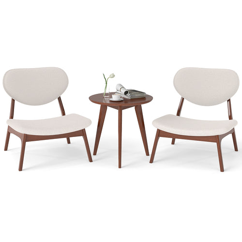 Accent Chairs Set of 2 with Side Table and Solid Wood Frame, Beige