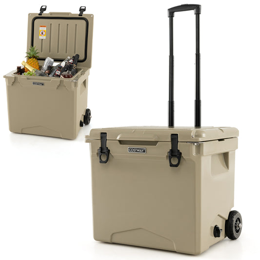 42 Quart Hard Cooler With Wheels And Handle, Tan Coolers Tan at Gallery Canada