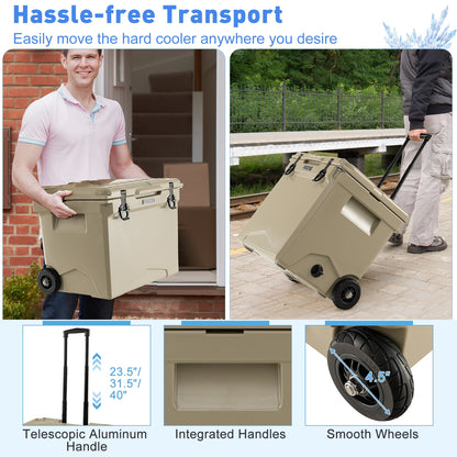 42 Quart Hard Cooler with Wheels and Handle, Tan Coolers at Gallery Canada