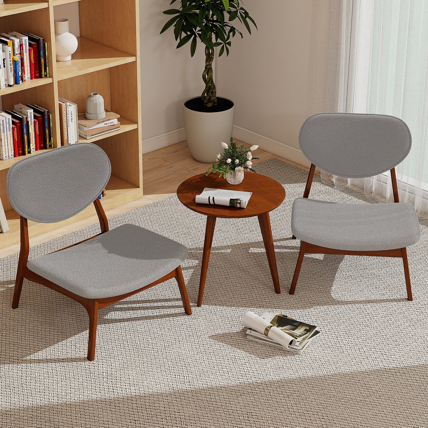 Accent Chairs Set of 2 with Side Table and Solid Wood Frame, Gray Accent Chairs at Gallery Canada