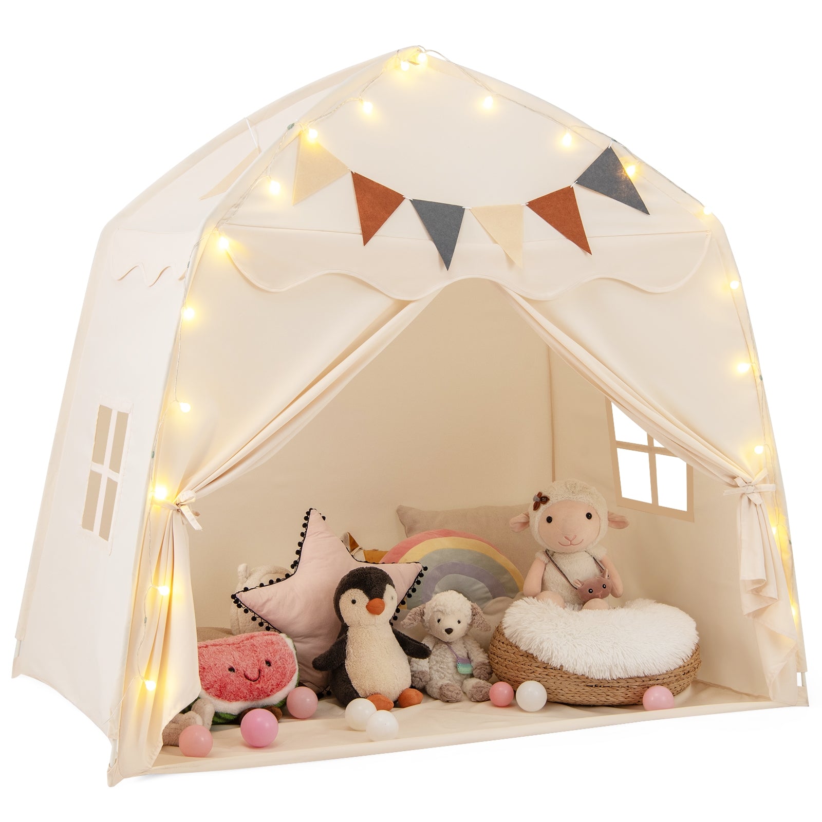 Kids Play Tent Bed Tent with String Lights Extra Large Playhouse Tent, Beige Play Tents & Playhouse Beige at Gallery Canada