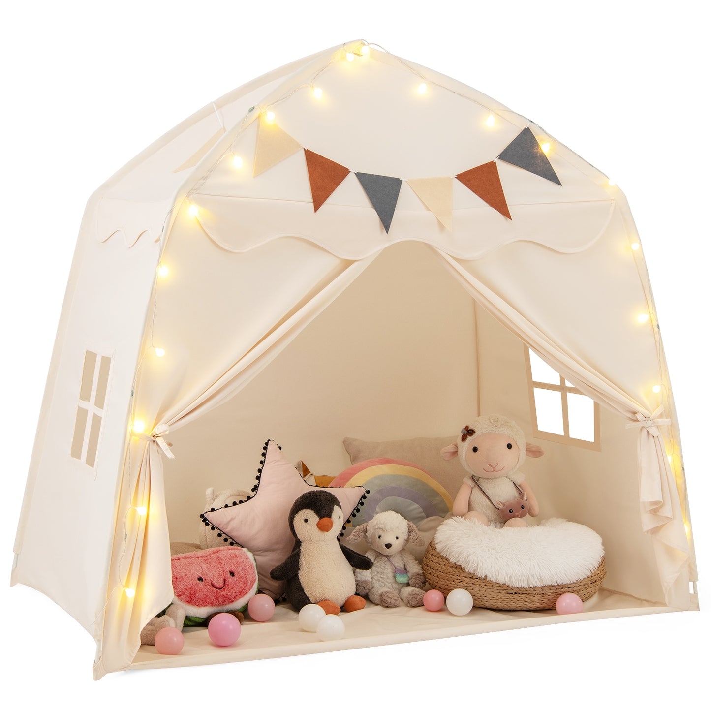 Kids Play Tent Bed Tent With String Lights, Extra Large, Beige Play Tents & Playhouse Beige at Gallery Canada
