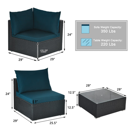 7 Pieces Sectional Wicker Furniture Sofa Set with Tempered Glass Top, Peacock Blue Outdoor Sectionals at Gallery Canada