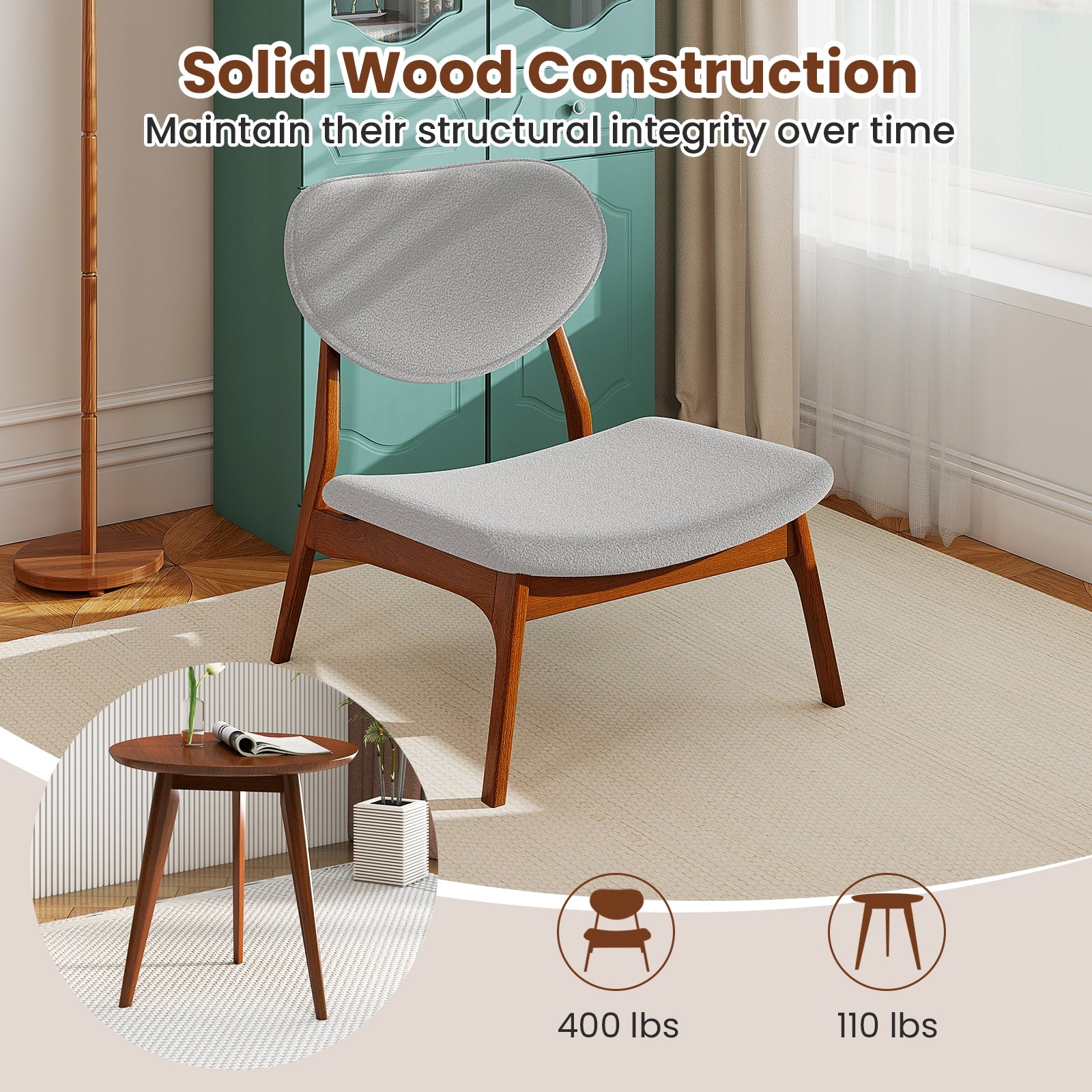 Accent Chairs Set of 2 with Side Table and Solid Wood Frame, Gray Accent Chairs at Gallery Canada