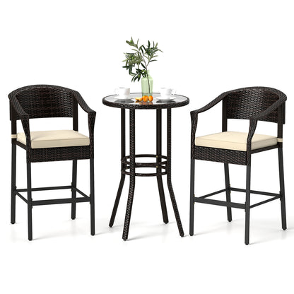 3-Piece Rattan Bar Set, Tempered Glass Top, Brown Patio Bar Furniture Brown at Gallery Canada