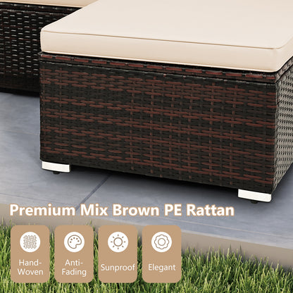 4 Seats Outdoor Wicker Furniture Set with Tempered Glass Coffee Table and Soft Cushions, Beige Outdoor Sectionals at Gallery Canada