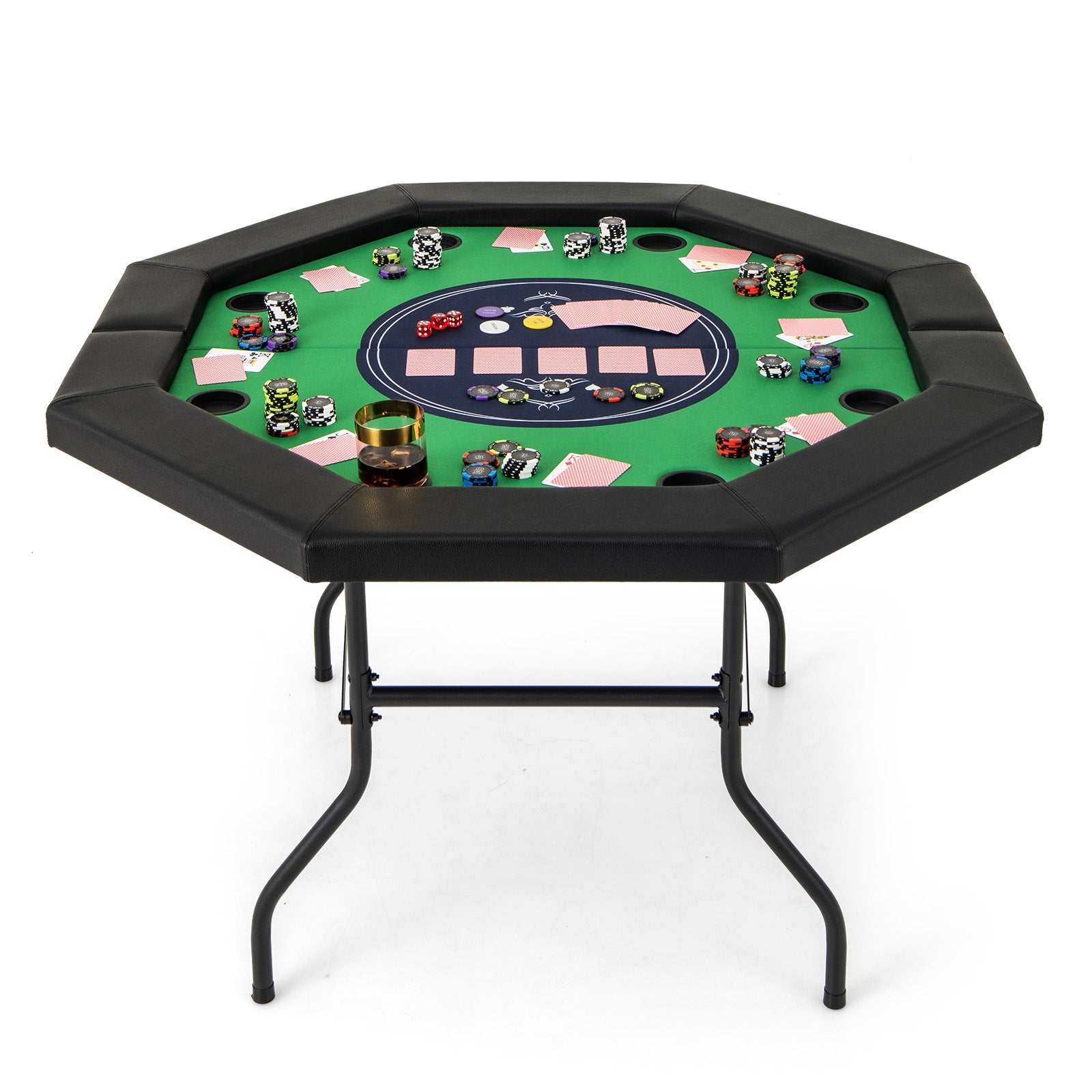 48 Inches Foldable Poker Table, Padded Rails, Cup Holders, Green Game Room Green at Gallery Canada