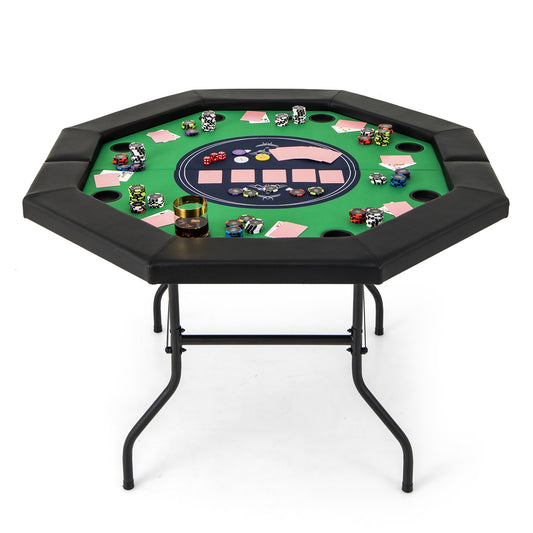 48 Inches Foldable Poker Table, Padded Rails, Cup Holders, Green Game Room Green at Gallery Canada