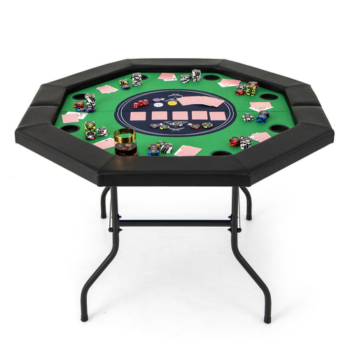 48 Inches Foldable Poker Table, Padded Rails, Cup Holders, Green