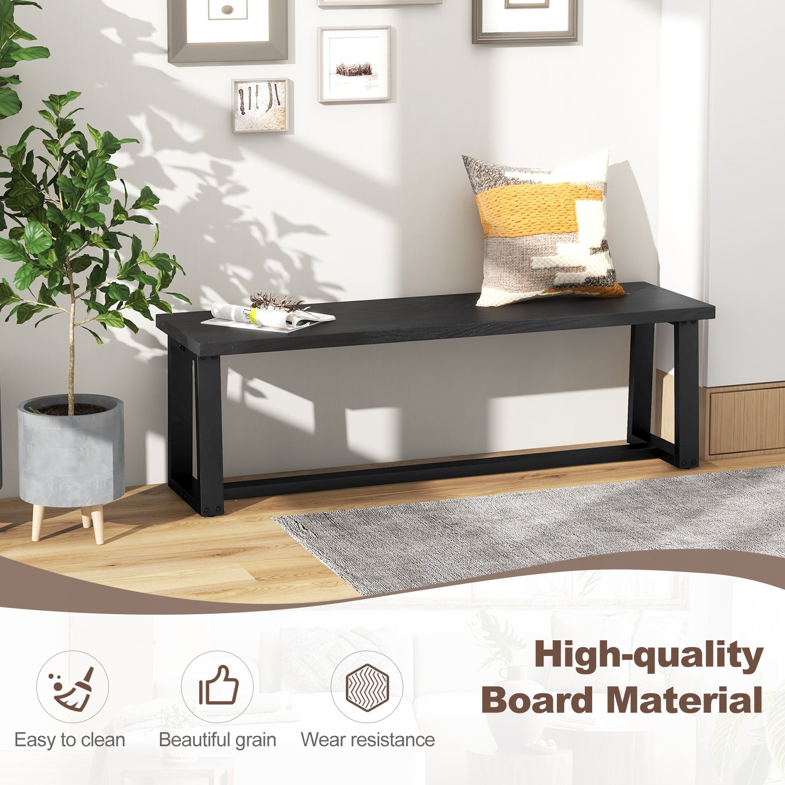 Wood Dining Bench With Metal Frame, Adjustable Footpads, Black Shoe Racks & Storage Benches at Gallery Canada