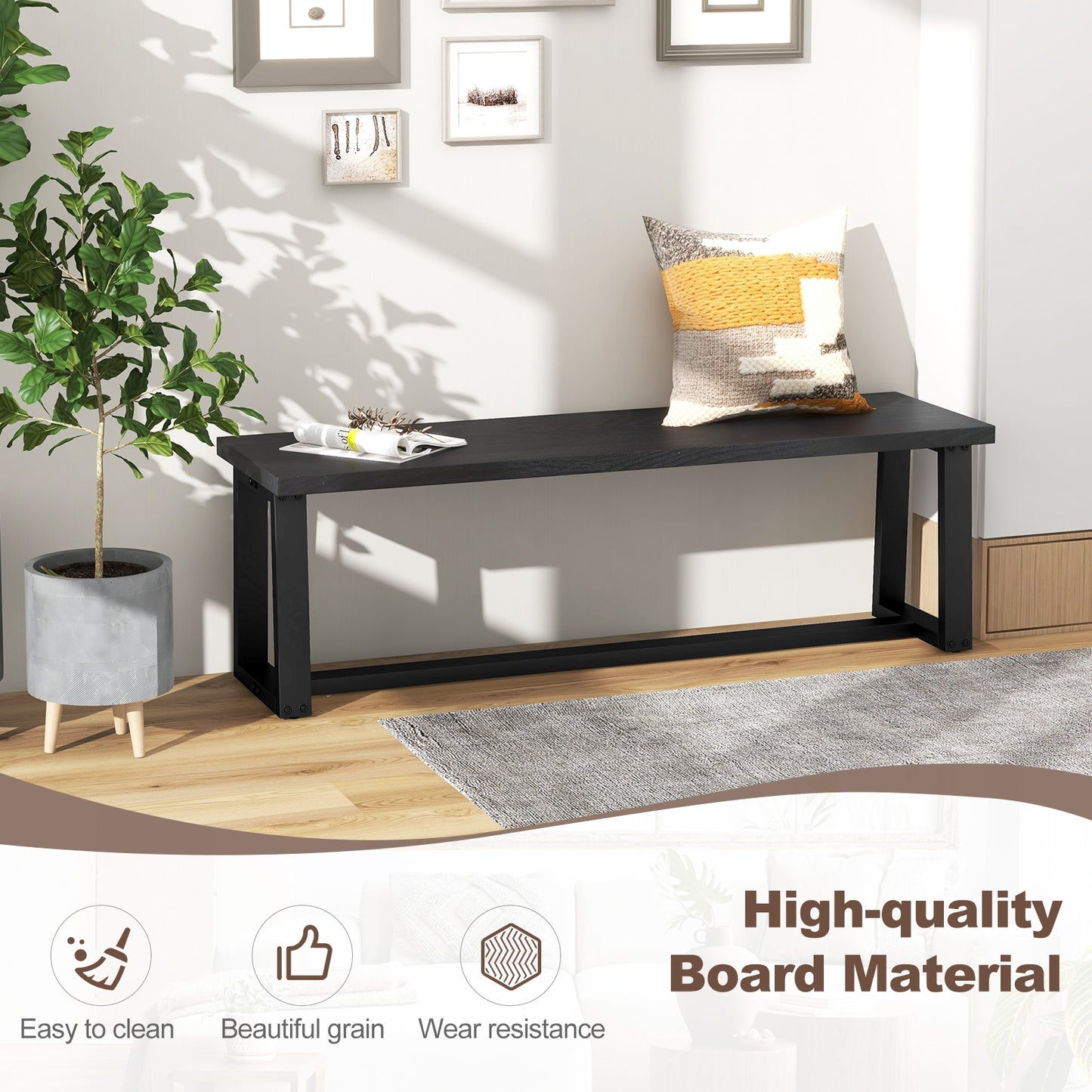 Wood Dining Bench With Metal Frame, Adjustable Footpads, Black Shoe Racks & Storage Benches at Gallery Canada