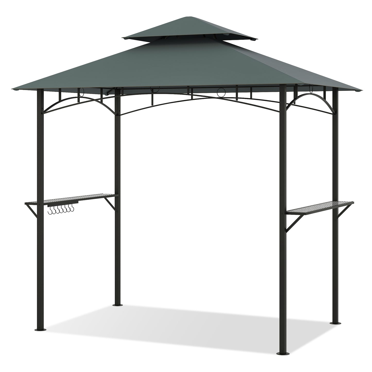 Outdoor Double-Tiered Grill Gazebo Canopy with 2 Shelves and 7 Hooks, Gray Gazebos Gray at Gallery Canada