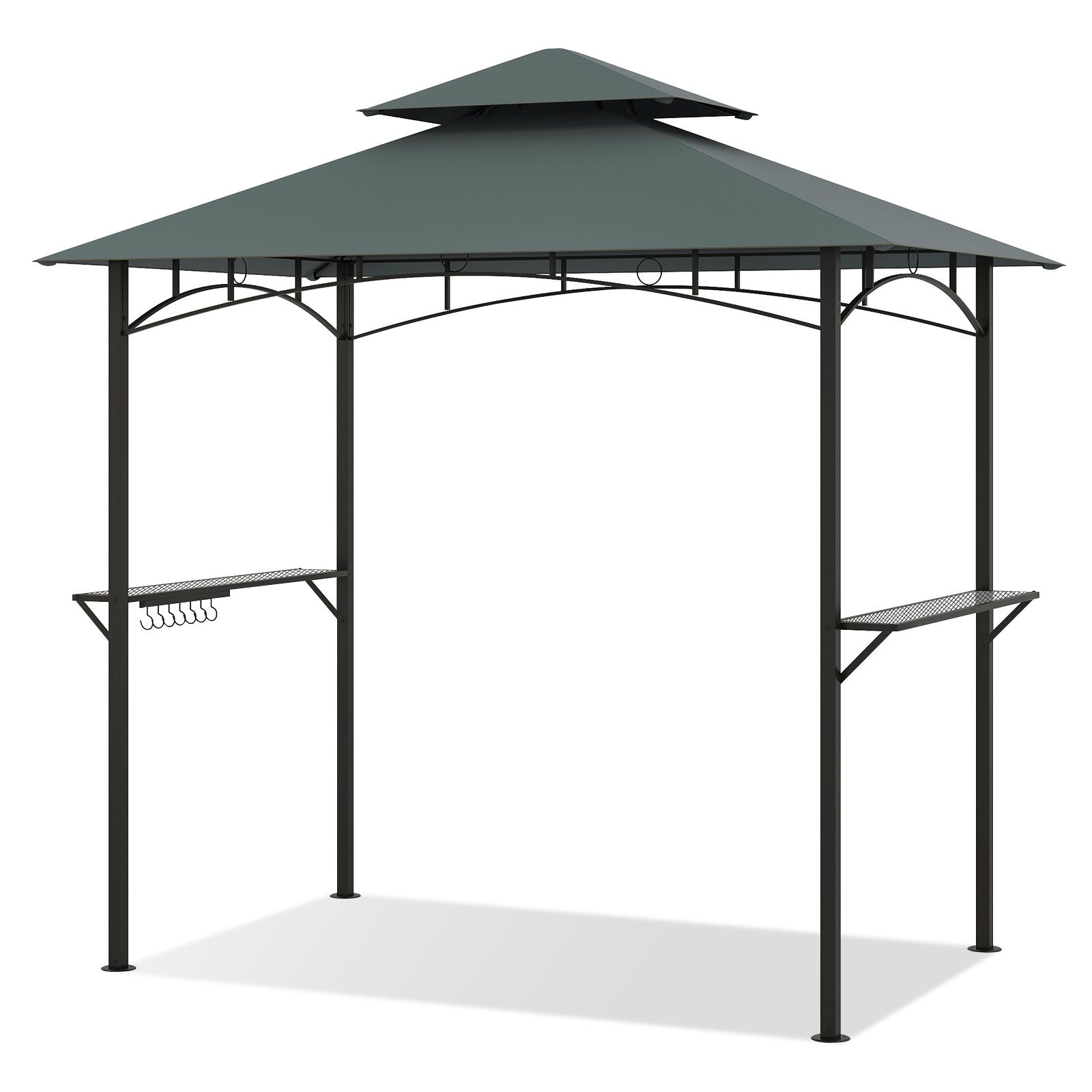 Outdoor Double-Tiered Grill Gazebo Canopy with 2 Shelves and 7 Hooks, Gray Gazebos Gray at Gallery Canada
