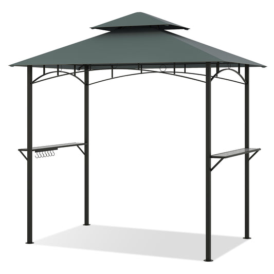 Outdoor Double-Tiered Grill Gazebo Canopy with 2 Shelves and 7 Hooks, Gray Gazebos Gray at Gallery Canada