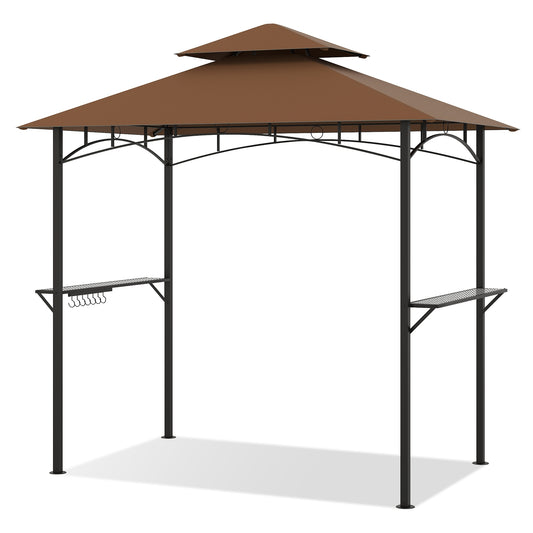 Double-Tiered Grill Gazebo Canopy, 2 Shelves, 7 Hooks, Coffee