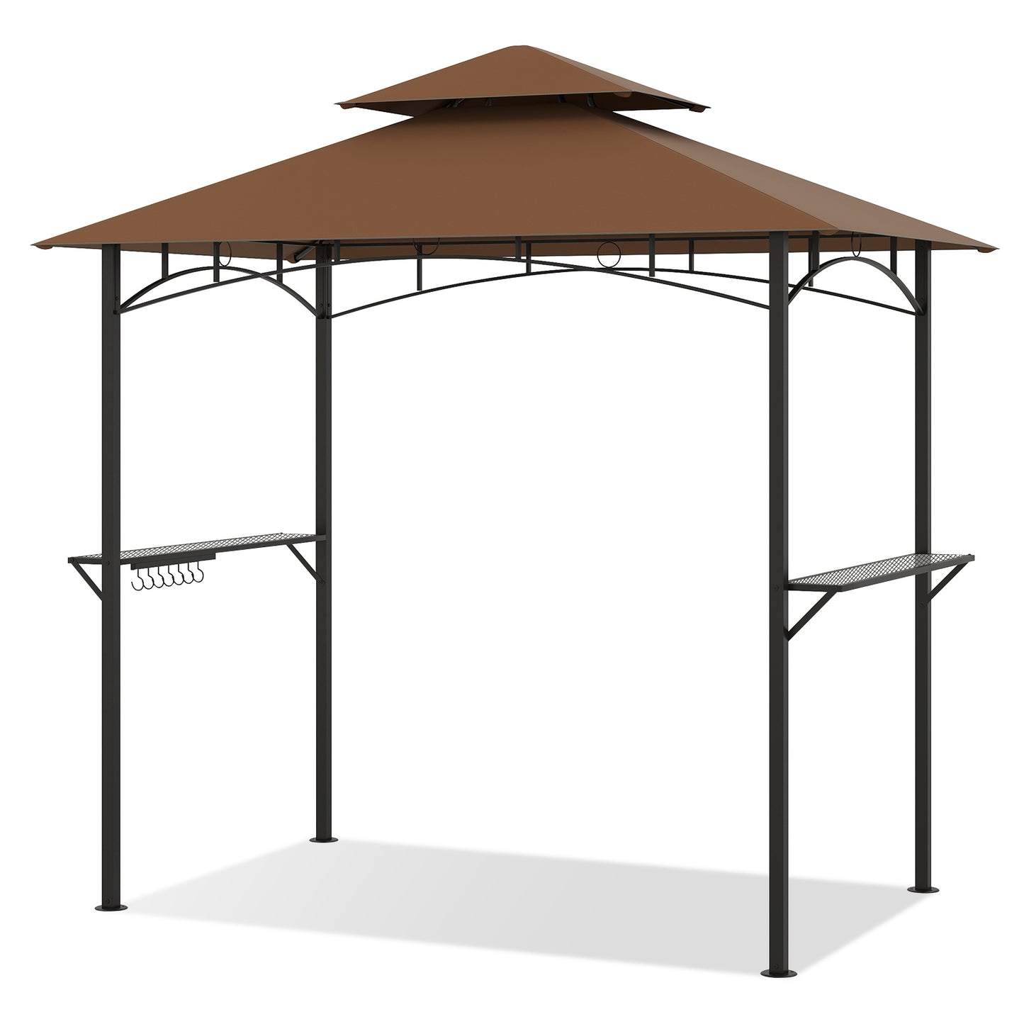 Outdoor Double-Tiered Grill Gazebo Canopy with 2 Shelves and 7 Hooks, Coffee Gazebos at Gallery Canada