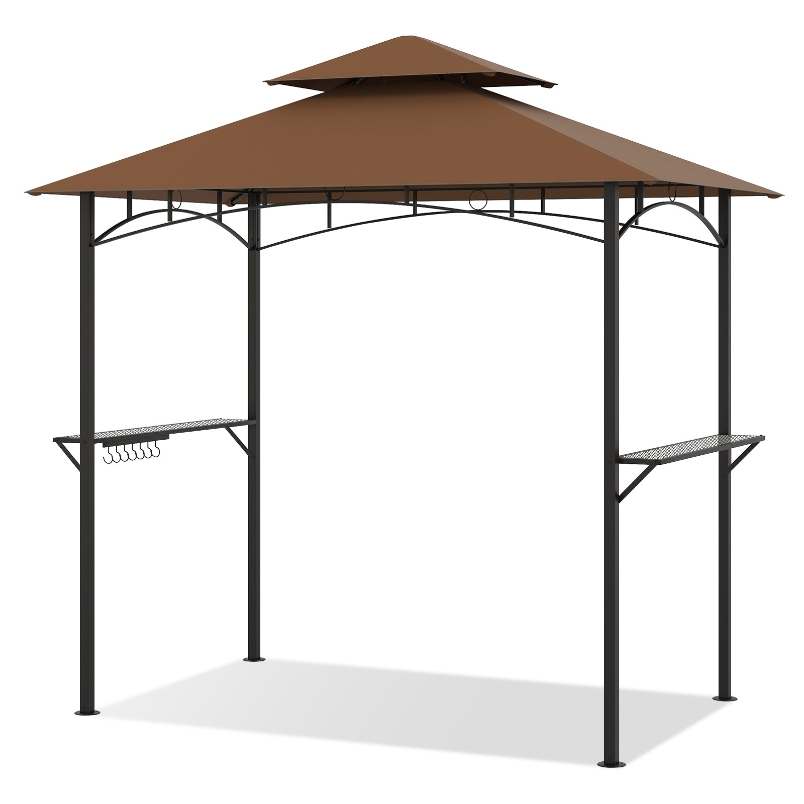 Outdoor Double-Tiered Grill Gazebo Canopy with 2 Shelves and 7 Hooks, Coffee Gazebos at Gallery Canada