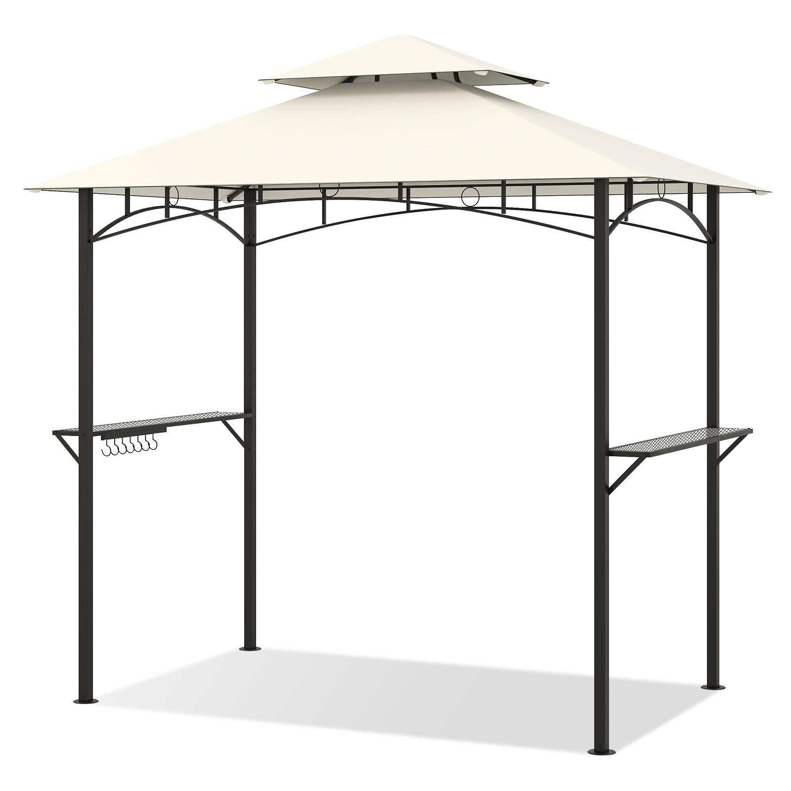 Double-Tiered Grill Gazebo Canopy, 2 Shelves, 7 Hooks, Beige Gazebos Beige at Gallery Canada