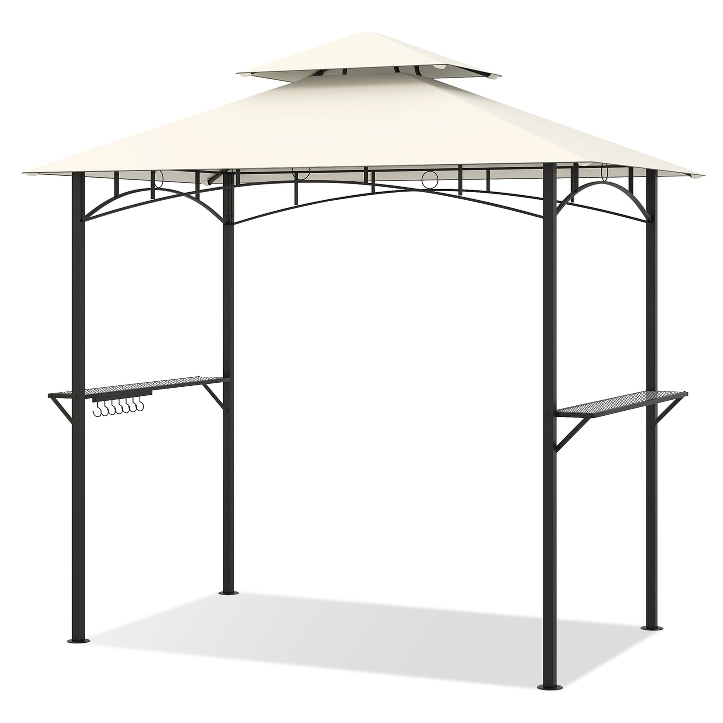 Double-Tiered Grill Gazebo Canopy, 2 Shelves, 7 Hooks, Beige Gazebos Beige at Gallery Canada